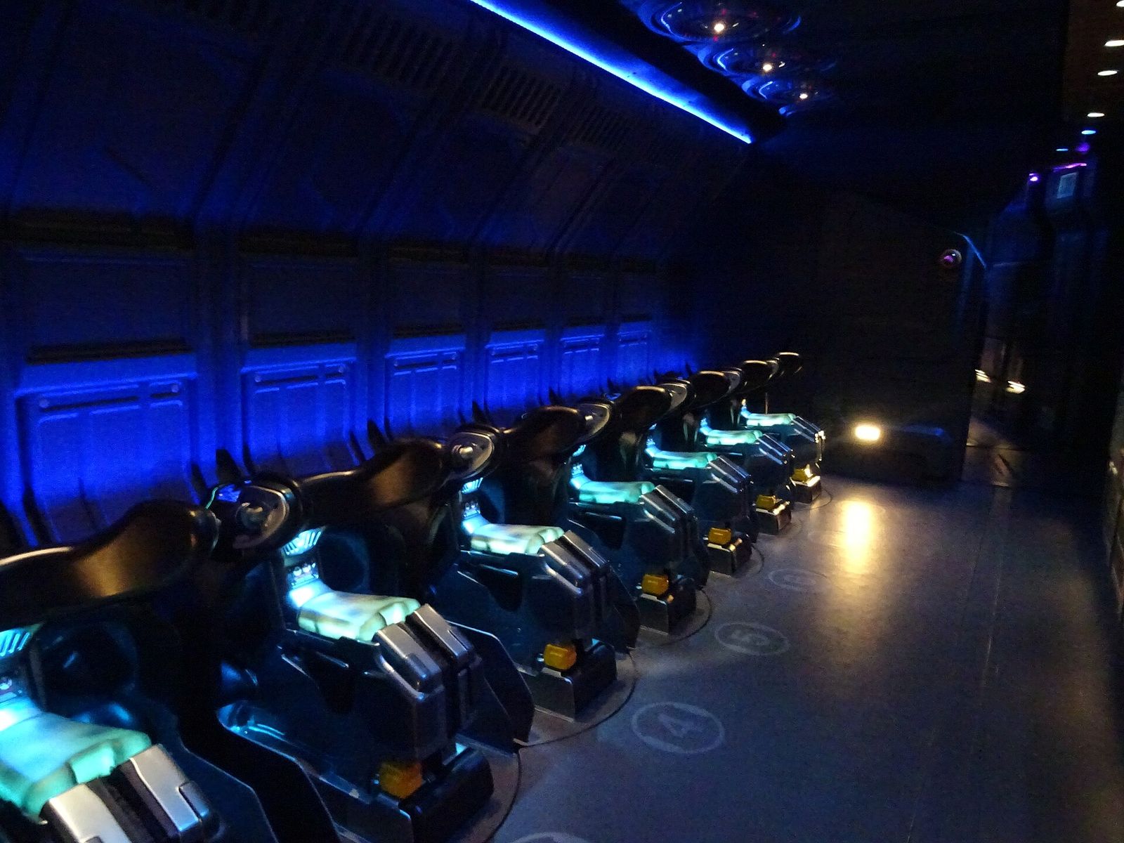 The motorbike-style link chair ride seats inside Avatar Flight of Passage